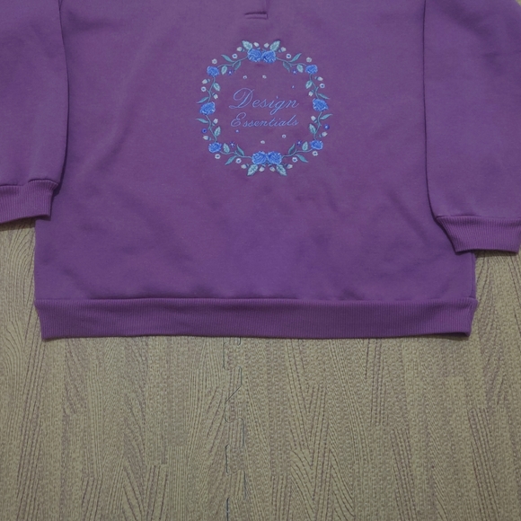 Vintage 80s Sweatshirt Jumper Women's Small Pink Embroidered Cottagecore Floral - Picture 5 of 12